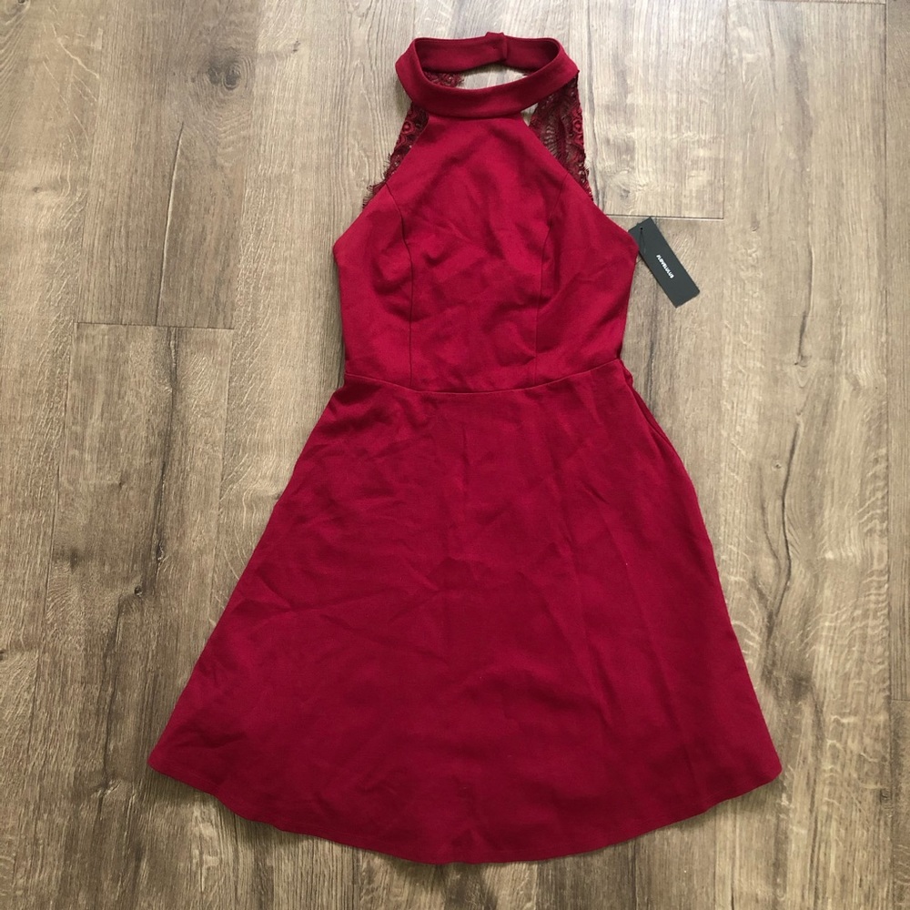 Lulu’s Hometown Girl Wine Red Lace Skater Dress S